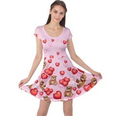 Love Bear Pink Red Happy Valentines Pattern Cap Sleeve Dress by CoolDesigns