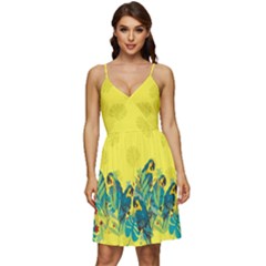 Hawaiian Yellow Parrot V-neck Pocket Summer Dress  by CoolDesigns