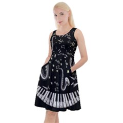 Trumpet Musical Black Music Piano Knee Length Skater Dress With Pockets   by CoolDesigns