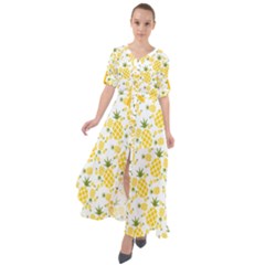3110 - Yellow Pineapple Pattern Waist Tie Boho Maxi Dress by CoolDesigns
