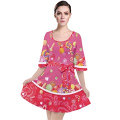 Afternoon Tea Red Lollipop Candy Macaroon Cupcake Donut Velour Kimono Dress by CoolDesigns