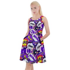 Fun Pop Art Words Medium Purple Knee Length Skater Dress With Pockets by CoolDesigns