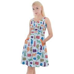 Sky Blue Cats Silhouettes Pattern Knee Length Skater Dress With Pockets by CoolDesigns