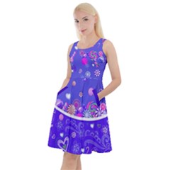 Blue Violet Lollipop Candy Macaroon Cupcake Donut Knee Length Skater Dress With Pockets by CoolDesigns