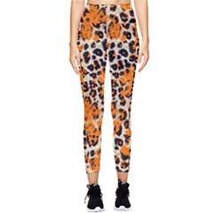 Leopard Print Orange Paint Splash Pocket Leggings  by CoolDesigns