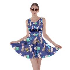 Seamless Easter Bunny Blue Purple Skater Dress by CoolDesigns