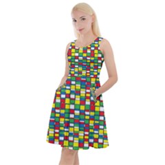 Colorful Abstract Pattern In Pop Art Style Knee Length Skater Dress With Pockets by CoolDesigns