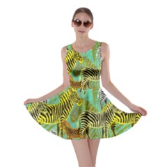 Zoo Green Zebra Animal Pattern Party Skater Dress by CoolDesigns