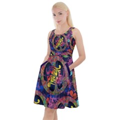Pop Art Love Peace Sign Pink Knee Length Skater Dress With Pockets by CoolDesigns