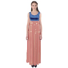 American Flag July 4th Red Sleeveless Empire Waist Maxi Dress by CoolDesigns