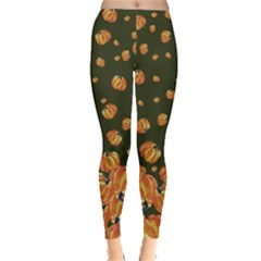 Dark Olive Green Pumpkins Printed Leggings  by CoolDesigns