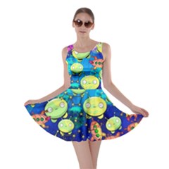 Mooncake Space Blue Space With Cute Rocket Skater Dress by CoolDesigns
