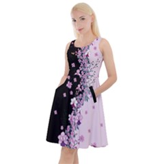 Floral Orchids Yin Yang Black & Plum Knee Length Skater Dress With Pockets by CoolDesigns
