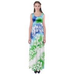 Beach Green Blue Hawaiian Floral Empire Waist Maxi Dress by CoolDesigns