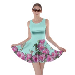 Hummingbird Flowers Turquoise Skater Dress