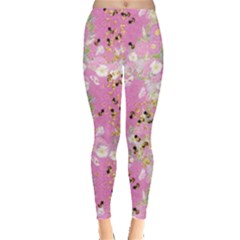 Vintage Flowers Pink Honey Insect Leggings  by CoolDesigns