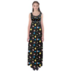 Black Space With Cute Rocket Empire Waist Maxi Dress by CoolDesigns
