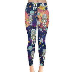 Astronaut Kitty Cats Dark Purple Space Leggings  by CoolDesigns