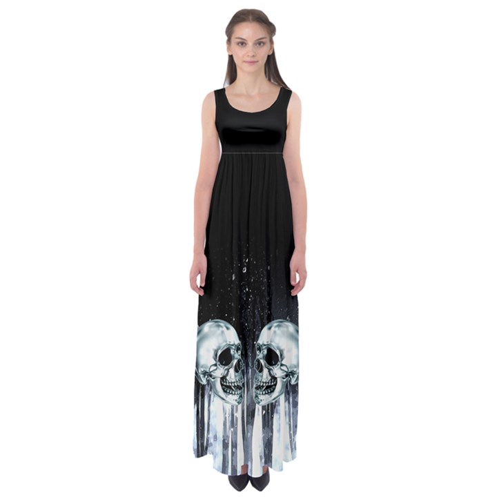 Skull Black Ink Empire Waist Maxi Dress