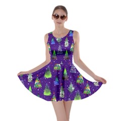 Purple Xmas Trees Stars Hand Drawn Double Sided Skater Dress by CoolDesigns