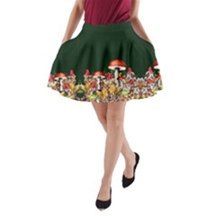 Mushroom Dark Green Fall Autumn Leaves A-line Pocket Skirt by CoolDesigns