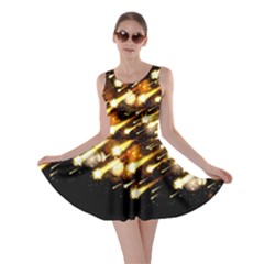 Shiny Yellow Meteoroid Stars Night Sky Double Sided Skater Dress by CoolDesigns