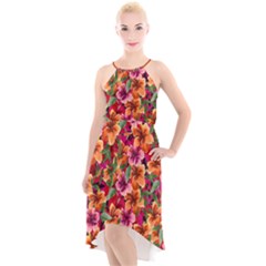 Hawaii Hibiscus Orange Tropical Flowers High-low Halter Chiffon Dress  by CoolDesigns