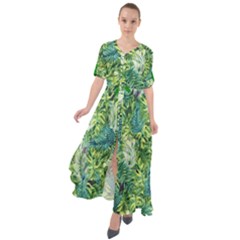 Hawaii Monstera Leaf Green Tropical Green Waist Tie Boho Maxi Dress by CoolDesigns