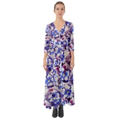 Purple Blue Floral Button Up Boho Maxi Dress by CoolDesigns