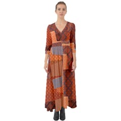 Brown Patchwork Button Up Boho Maxi Dress by CoolDesigns