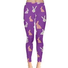 Rabbit Bunny Silhouette Purple Leggings  by CoolDesigns