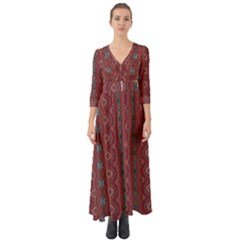 Brown Red Aztec Button Up Boho Maxi Dress by CoolDesigns