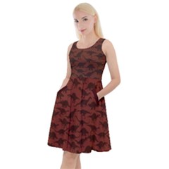 Brown Pattern Dinosaur Silhouettes Knee Length Skater Dress With Pockets by CoolDesigns
