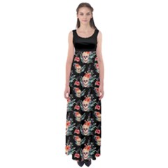 Black Skull With Flowers Empire Waist Maxi Dress by CoolDesigns