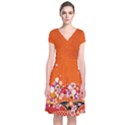 Orange Blossom Japanese Style Cherry Blossom Short Sleeve Front Wrap Dress View1
