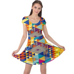 Geometrical Colorful Iridescent Pattern Cap Sleeve Dress by CoolDesigns