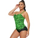 Snowy Shamrock Lime Green St Patricks Day Retro Full Coverage Swimsuit View2