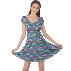 Dark Mint Dinosaur Stylish Pattern Sleeveless Skater Dress