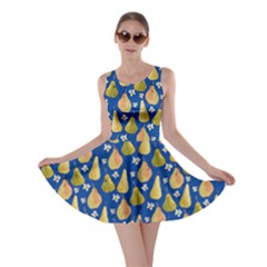 Blue Pear Red Pattern With Strawberries Graphic Stylized Drawing Skater Dress by CoolDesigns