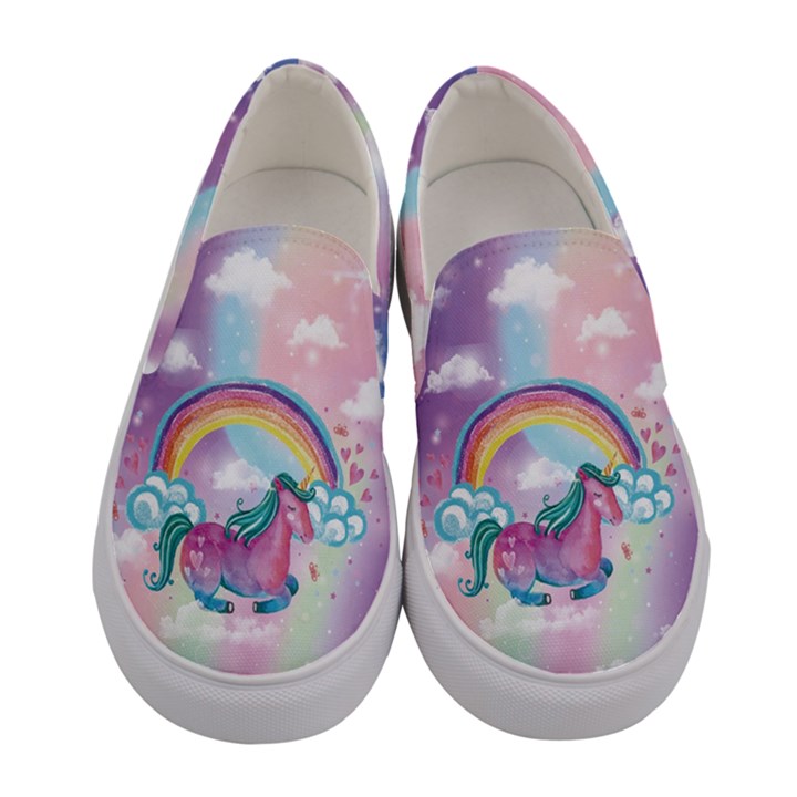 Rainbow Unicorns Pattern Canvas Slip Ons