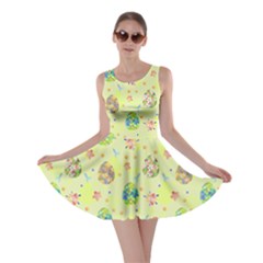 Easter Eggs Print Light Green Yellow Skater Dress by CoolDesigns