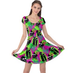 Rick Morty Pink Blue Colorful Space With Cute Rocket Cap Sleeve Dress by CoolDesigns