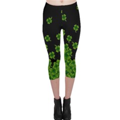 Fall Clover Leafs Black St Patricks Day Capri Leggings  by CoolDesigns