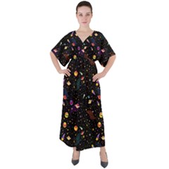 Planets Space Black Neutron Star V-neck Boho Style Maxi Dress by CoolDesigns