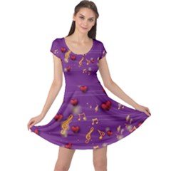 Musical Lover Hearts Dark Violet Cap Sleeve Dress