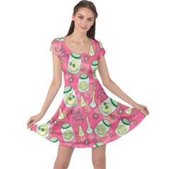 Pink Morty Experiment Blue Colorful Space With Cute Rocket Cap Sleeve Dress by CoolDesigns