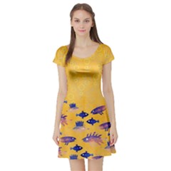 Fish Ocean Yellow Bubbles Short Sleeve Skater Dress by CoolDesigns