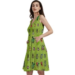 Neon Green Watercolor Beetles Sleeveless V-neck Skater Dress  by CoolDesigns
