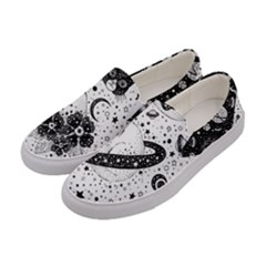Black & White Space Kitty Cat Pattern Womens Canvas Slip Ons by CoolDesigns