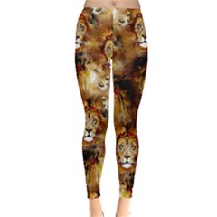 Painted Lion Faces Orange Stretch Leggings by CoolDesigns